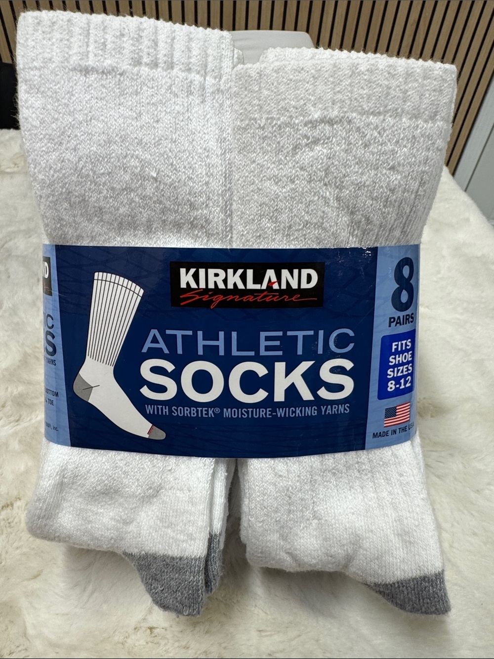 Kirkland Signature White Athletic Crew Socks with Gray Heel & Toe - 8 Pairs